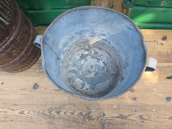 Vintage French European Galvanised Wash Tub Bucket Pot Garden Planter