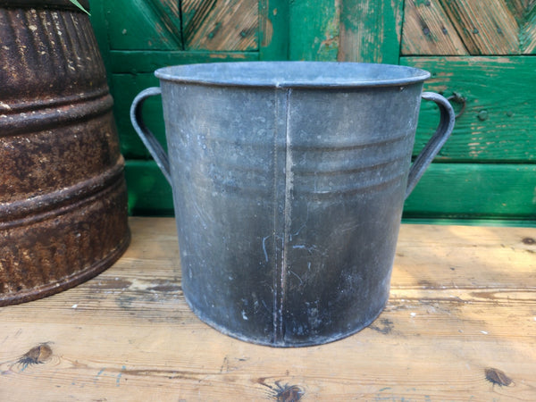 Vintage French European Galvanised Wash Tub Bucket Pot Garden Planter