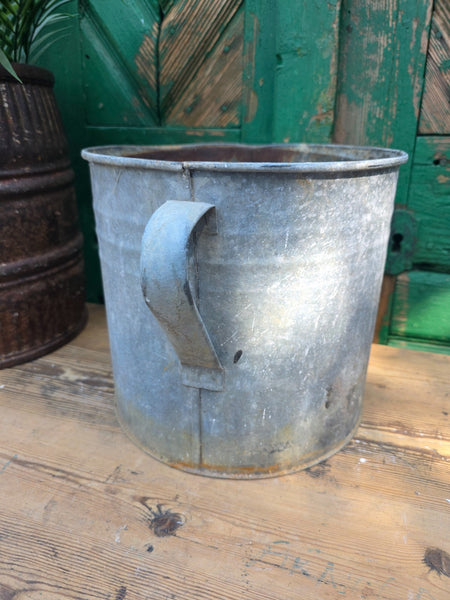 Vintage French European Galvanised Wash Tub Bucket Pot Garden Planter