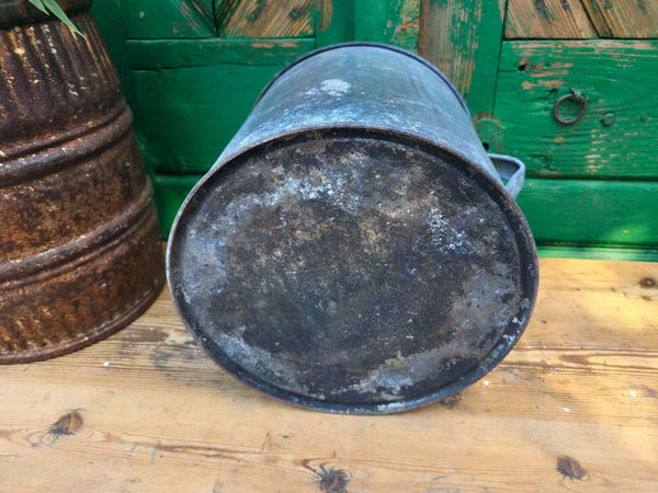 Vintage French European Galvanised Wash Tub Bucket Pot Garden Planter