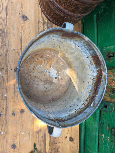 Vintage French European Galvanised Wash Tub Bucket Pot Garden Planter