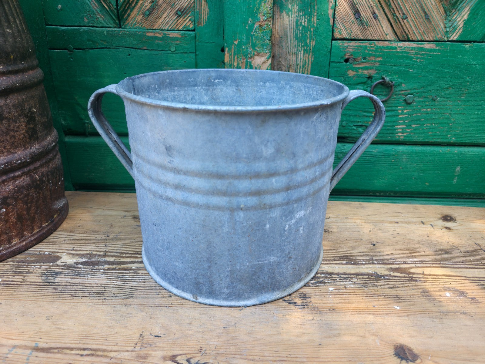 Vintage French European Galvanised Wash Tub Bucket Pot Garden Planter