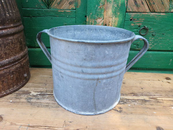 Vintage French European Galvanised Wash Tub Bucket Pot Garden Planter