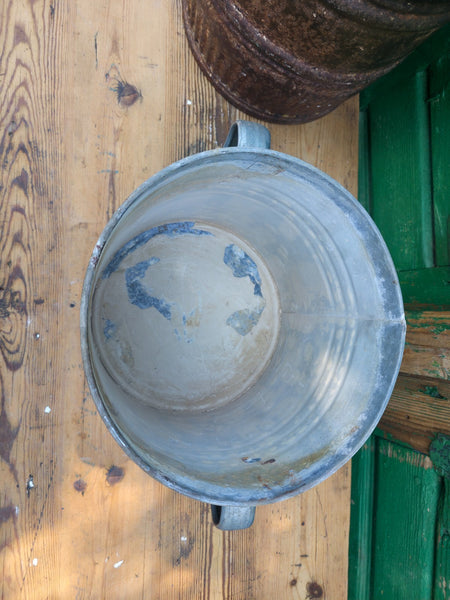 Vintage French European Galvanised Wash Tub Bucket Pot Garden Planter