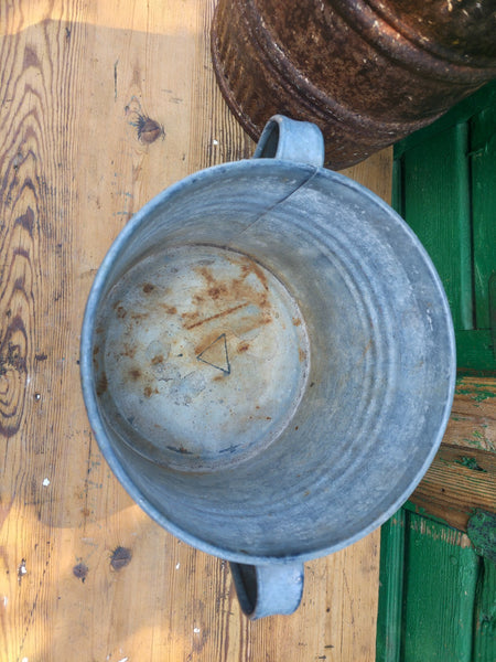 Vintage French European Galvanised Wash Tub Bucket Pot Garden Planter