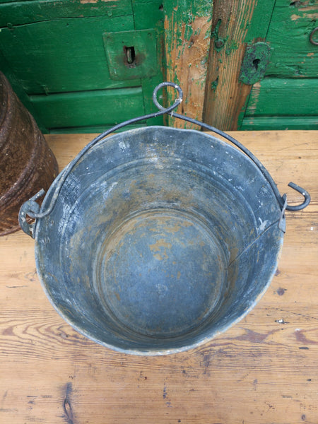 Vintage French European Galvanised Wash Tub Well Bucket Pot Garden Planter