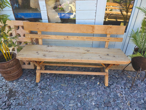 Vintage Rustic Reclaimed Hungarian Wooden Settle Hallway Bench Seat