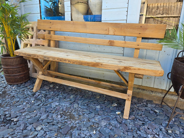 Vintage Rustic Reclaimed Hungarian Wooden Settle Hallway Bench Seat