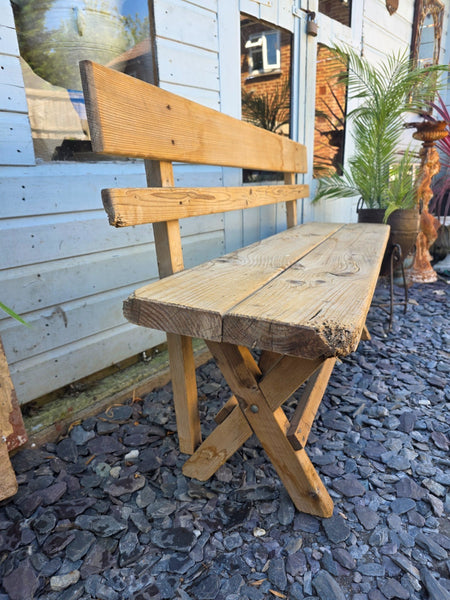 Vintage Rustic Reclaimed Hungarian Wooden Settle Hallway Bench Seat