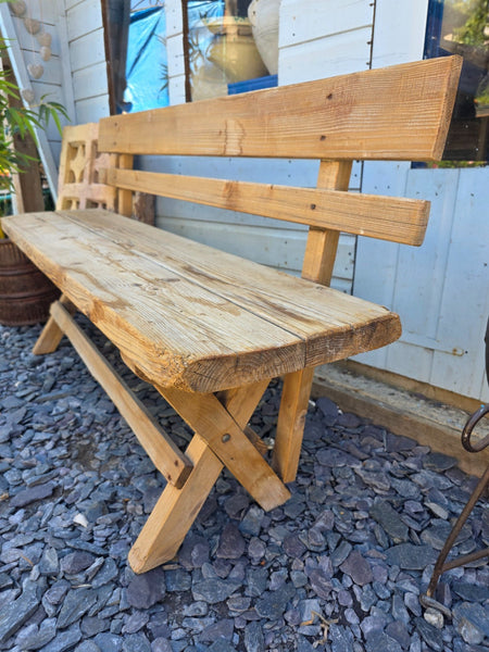 Vintage Rustic Reclaimed Hungarian Wooden Settle Hallway Bench Seat
