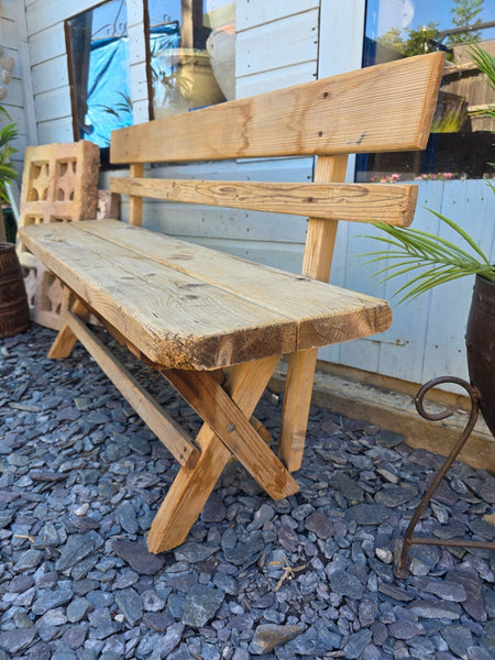 Vintage Rustic Reclaimed Hungarian Wooden Settle Hallway Bench Seat