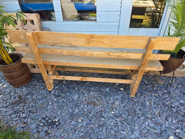 Vintage Rustic Reclaimed Hungarian Wooden Settle Hallway Bench Seat