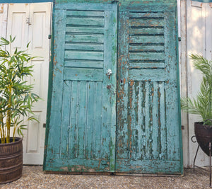 Antique 19th Century French Rustic Large Wooden Barn Chateau Shutters Doors