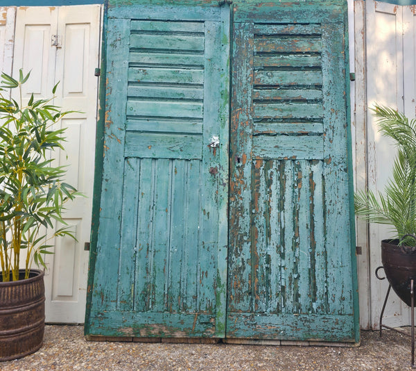 Antique 19th Century French Rustic Large Wooden Barn Chateau Shutters Doors