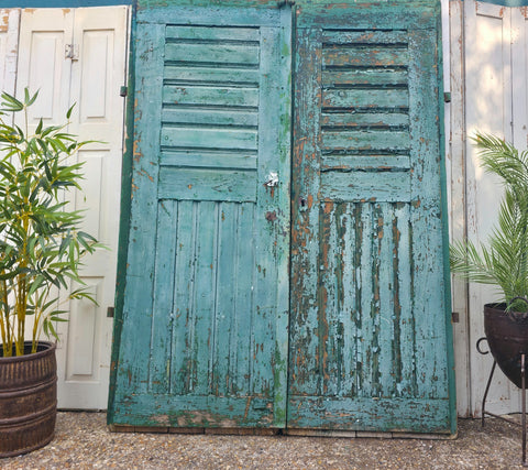 Antique 19th Century French Rustic Large Wooden Barn Chateau Shutters Doors