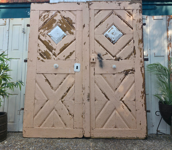 Antique 19th Century French Rustic Large Wooden Barn Chateau Shutters Doors