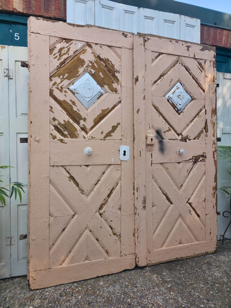 Antique 19th Century French Rustic Large Wooden Barn Chateau Shutters Doors