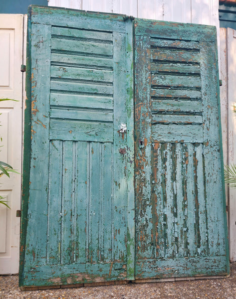 Antique 19th Century French Rustic Large Wooden Barn Chateau Shutters Doors