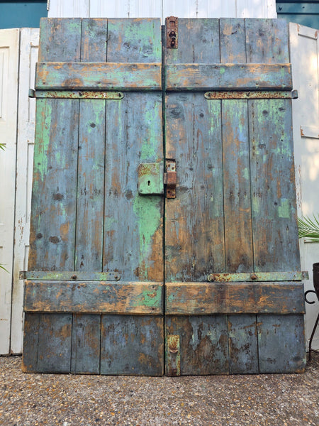 Antique 19th Century French Rustic Large Wooden Barn Chateau Shutters Doors