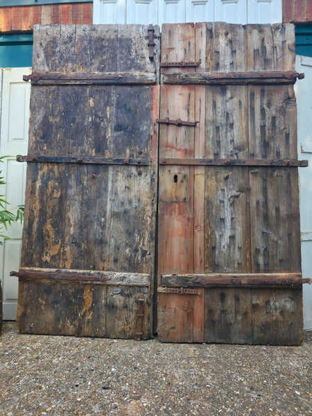 Antique 19th Century French Rustic Large Wooden Barn Chateau Shutters Doors