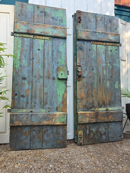 Antique 19th Century French Rustic Large Wooden Barn Chateau Shutters Doors