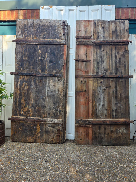 Antique 19th Century French Rustic Large Wooden Barn Chateau Shutters Doors