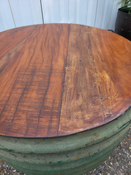 Large Vintage Industrial Round Ribbed Barrel Drum Coffee Table