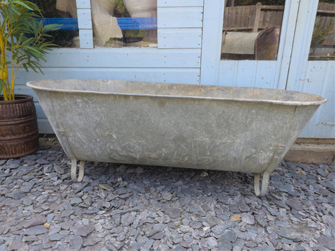Large Vintage Hungarian Galvanised Tin Bath Tub Trough Garden Pond Herb Planter
