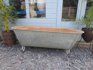 Large Vintage Hungarian Galvanised Tin Bath Tub Trough Garden Pond Herb Planter