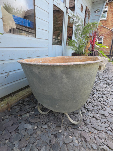 Large Vintage Hungarian Galvanised Tin Bath Tub Trough Garden Pond Herb Planter