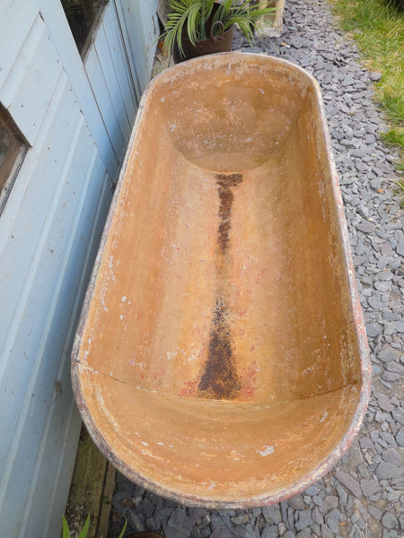Large Vintage Hungarian Galvanised Tin Bath Tub Trough Garden Pond Herb Planter