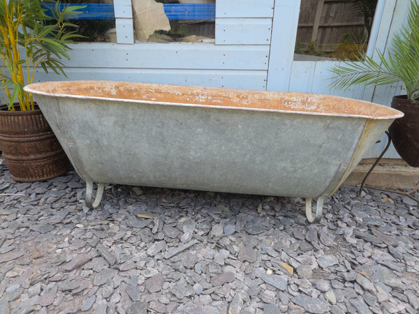 Large Vintage Hungarian Galvanised Tin Bath Tub Trough Garden Pond Herb Planter