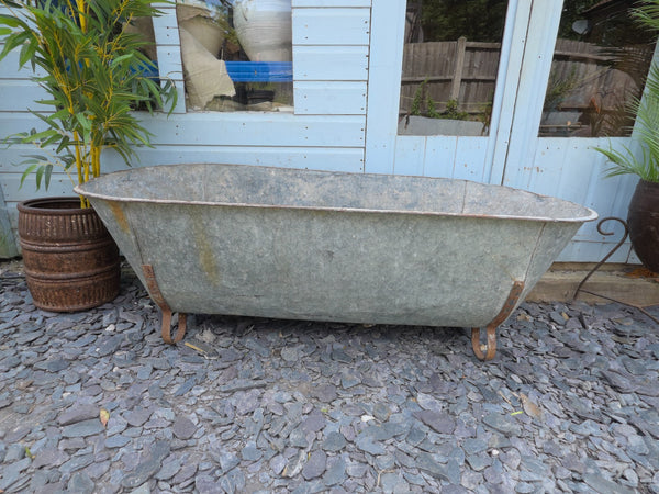 Large Vintage Hungarian Galvanised Tin Bath Tub Trough Garden Pond Herb Planter