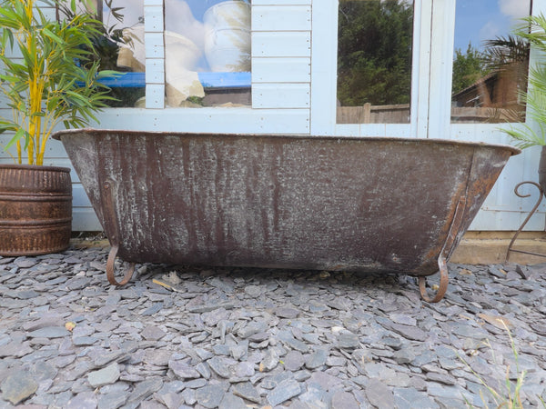 Large Vintage Hungarian Galvanised Tin Bath Tub Trough Garden Pond Herb Planter