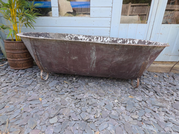 Large Vintage Hungarian Galvanised Tin Bath Tub Trough Garden Pond Herb Planter