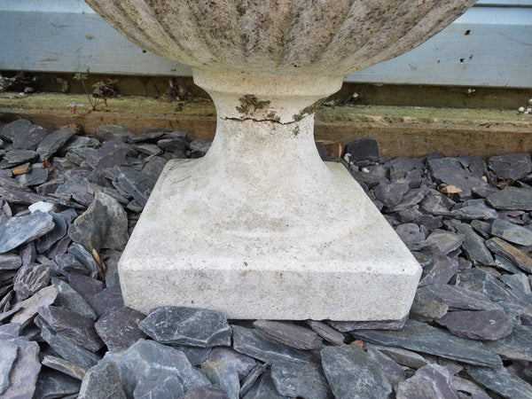 Pair Vintage Large Heavy Composite Stone Fluted Urns Garden Planter
