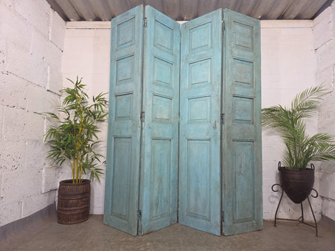 Vintage Reclaimed Indian Hardwood Wooden Bi Folding Room Divider Screen Shutters