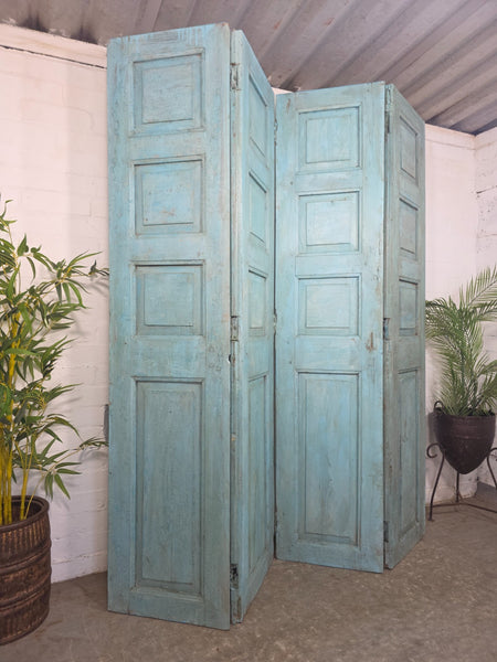 Vintage Reclaimed Indian Hardwood Wooden Bi Folding Room Divider Screen Shutters