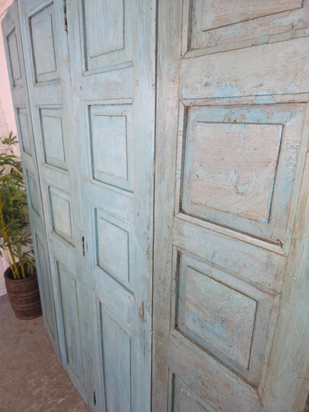 Vintage Reclaimed Indian Hardwood Wooden Bi Folding Room Divider Screen Shutters