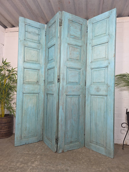Vintage Reclaimed Indian Hardwood Wooden Bi Folding Room Divider Screen Shutters