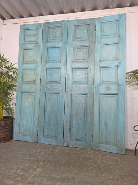 Vintage Reclaimed Indian Hardwood Wooden Bi Folding Room Divider Screen Shutters