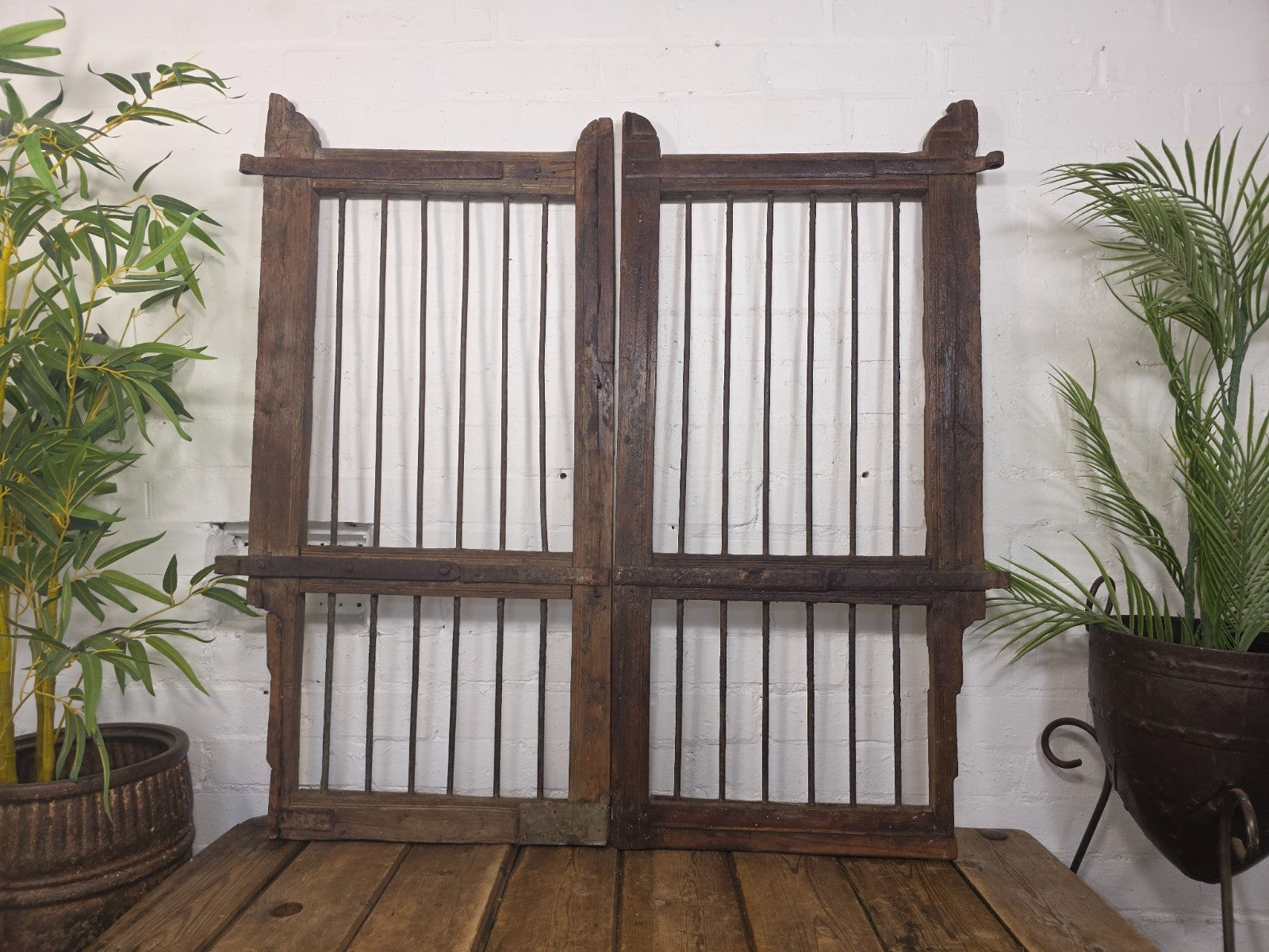 Old Pair Vintage Reclaimed Indian Wooden Iron Saloon Doors Shutters Garden Gates