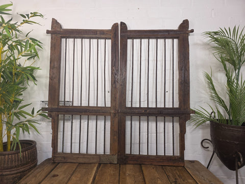 Old Pair Vintage Reclaimed Indian Wooden Iron Saloon Doors Shutters Garden Gates