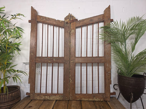 Old Pair Vintage Reclaimed Indian Wooden Iron Saloon Doors Shutters Garden Gates