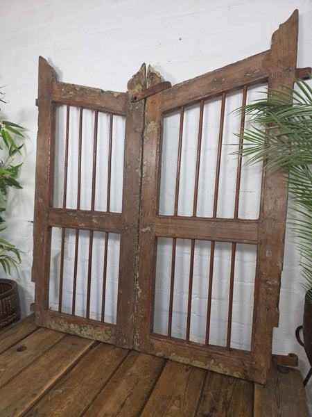 Old Pair Vintage Reclaimed Indian Wooden Iron Saloon Doors Shutters Garden Gates