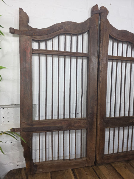 Old Pair Vintage Reclaimed Indian Wooden Iron Saloon Doors Shutters Garden Gates
