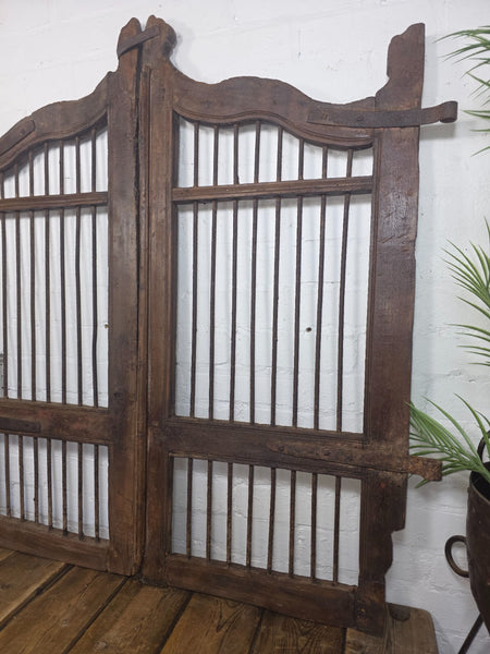 Old Pair Vintage Reclaimed Indian Wooden Iron Saloon Doors Shutters Garden Gates