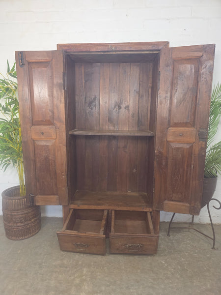 Vintage Antique Indian Solid Wooden Hand Carved Kitchen Cabinet Cupboard Armoire