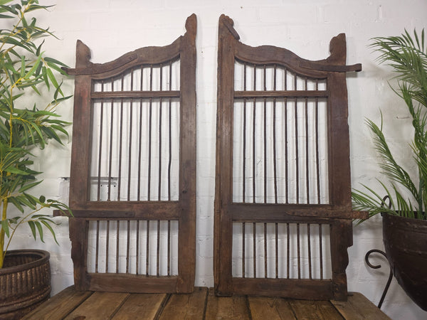 Old Pair Vintage Reclaimed Indian Wooden Iron Saloon Doors Shutters Garden Gates