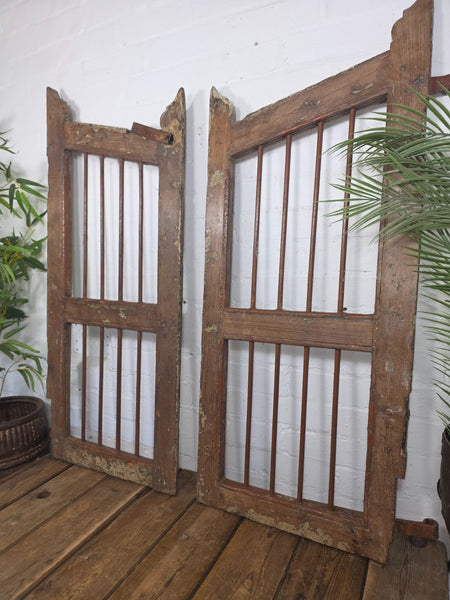 Old Pair Vintage Reclaimed Indian Wooden Iron Saloon Doors Shutters Garden Gates